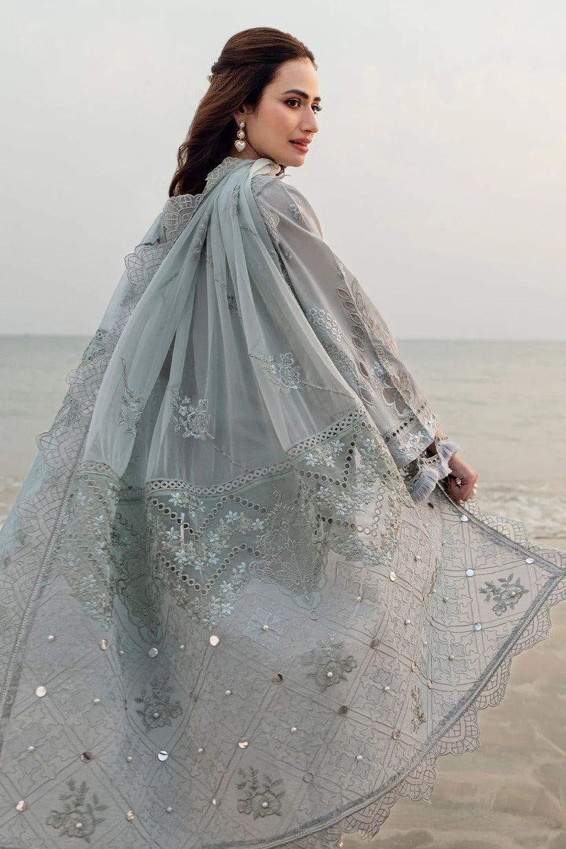 NUREH LAWN 3PC - LAWN LASER EMB SHIRT WITH MONARK EMB DUPATTA AND LAWN DYED TROUSER | RP-3691