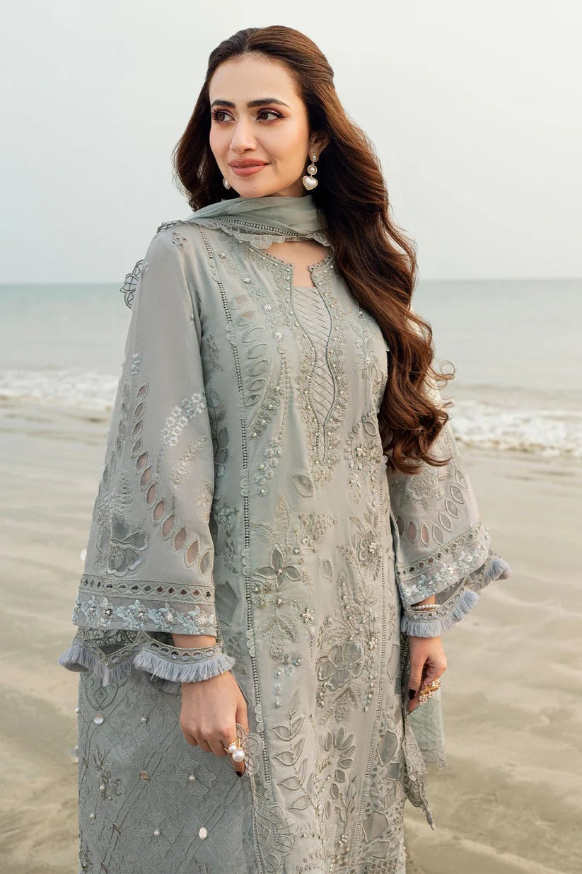 NUREH LAWN 3PC - LAWN LASER EMB SHIRT WITH MONARK EMB DUPATTA AND LAWN DYED TROUSER | RP-3691