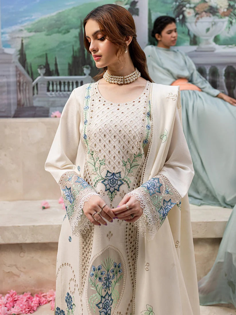 JAZMIN LAWN 3PC - LAWN LASERCUT EMB SHIRT WITH LAWN LASERCUT EMB READY TO WEAR DUPATTA AND LAWN DYED TROUSER | RP-3650