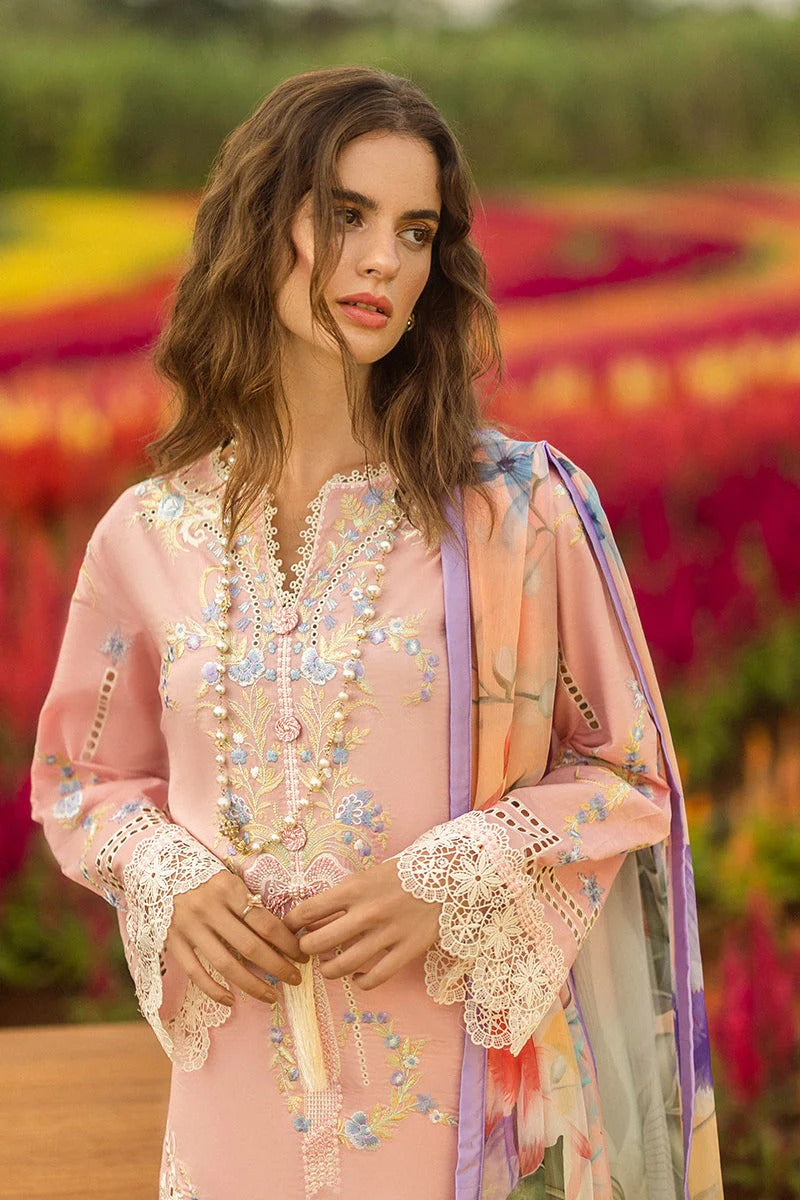MUSHQ LAWN 3PC - LAWN EMB SHIRT WITH CHIFFON PRINTED DUPATTA AND LAWN DYED TROUSER | RP-3725