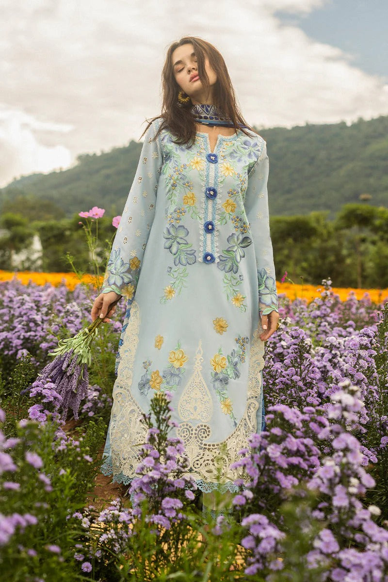 MUSHQ LAWN 3PC - LAWN EMB SHIRT WITH CHIFFON PRINTED DUPATTA AND LAWN DYED TROUSER | RP-3729