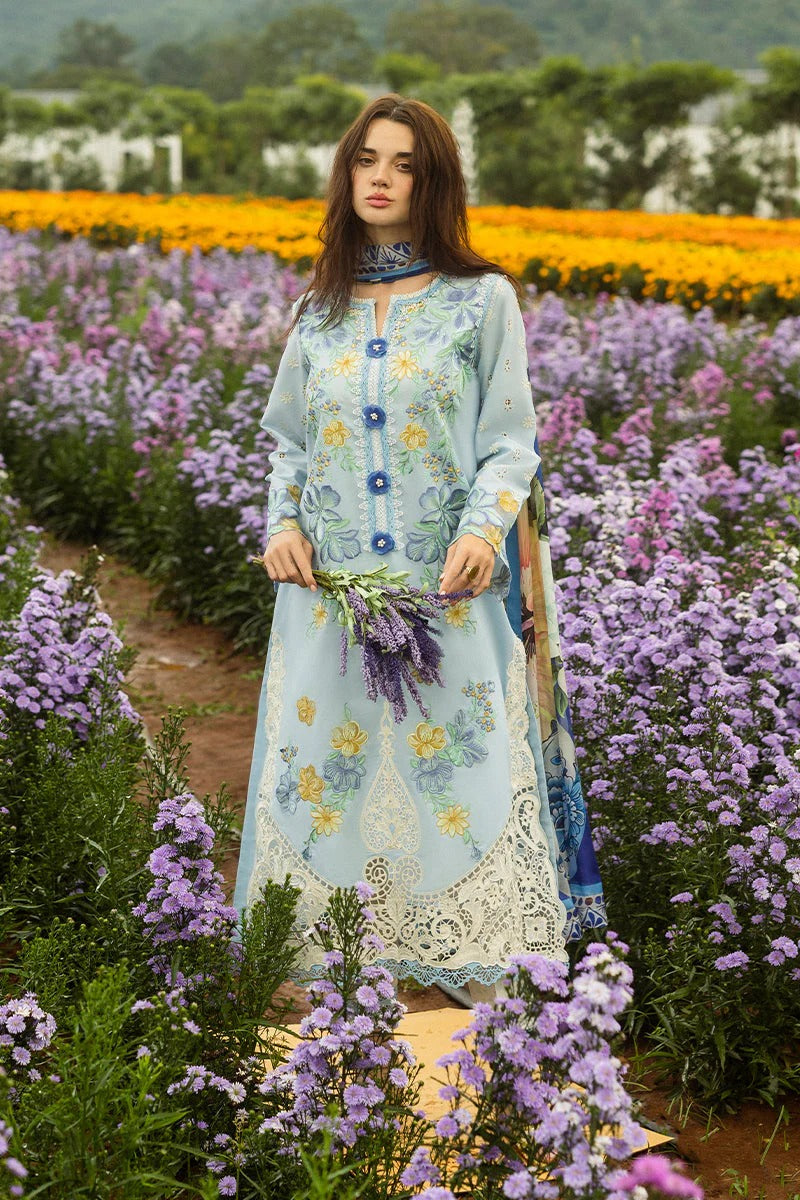 MUSHQ LAWN 3PC - LAWN EMB SHIRT WITH CHIFFON PRINTED DUPATTA AND LAWN DYED TROUSER | RP-3729