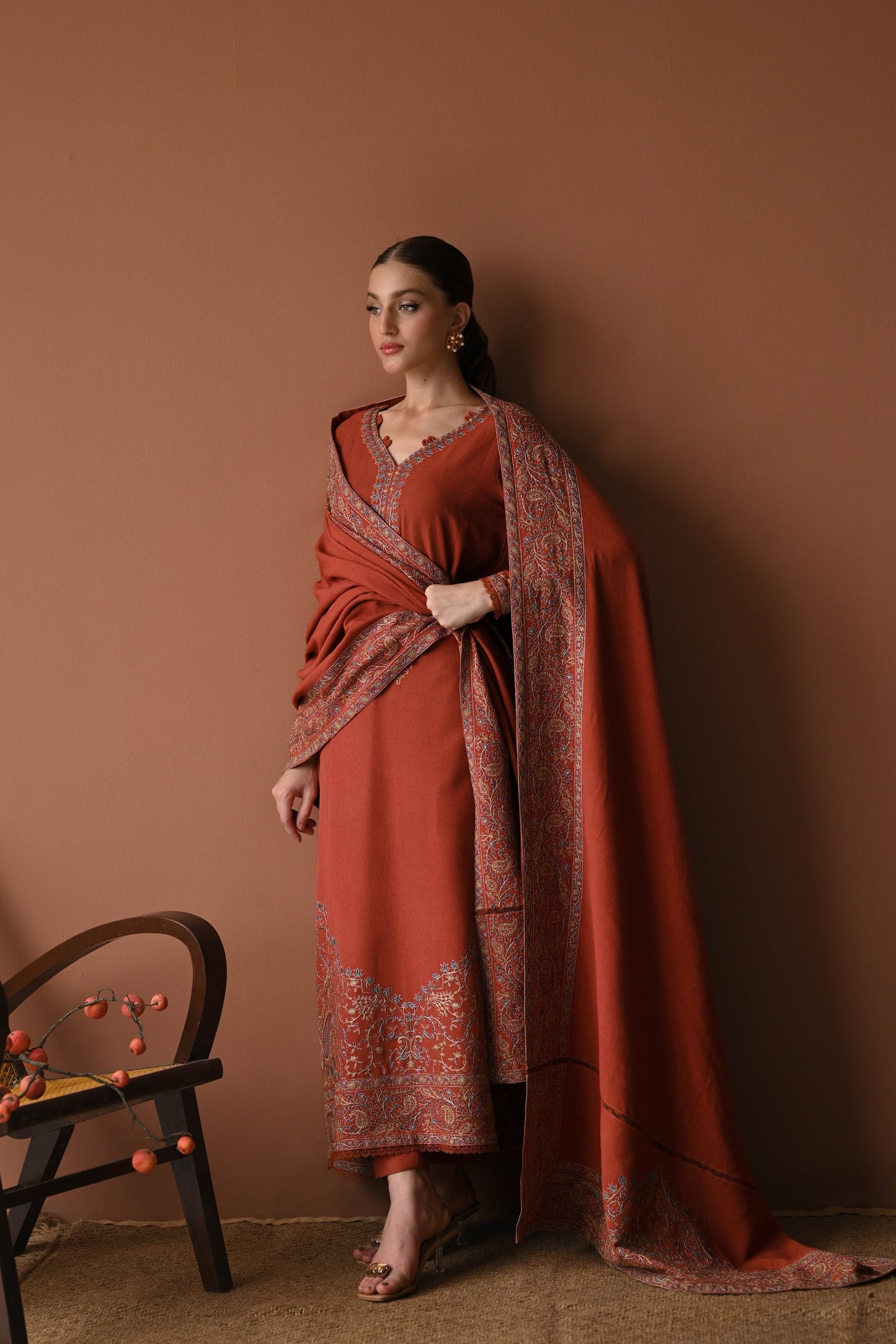 BATIK-3PC DHANAK EMBROIDERED SHIRT WITH DHANAK EMBROIDERED SHAWL AND TROUSER-BIC-4313