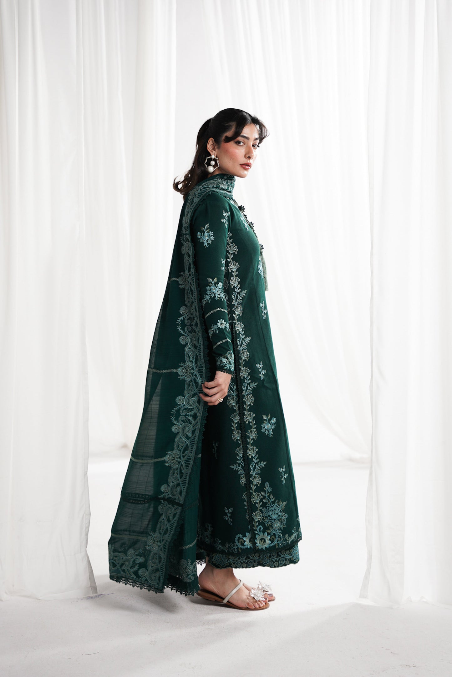 GARNET-3PC DHANAK EMBROIDERED SHIRT WITH DHANAK EMBROIDERED SHAWL & TROUSER-BIC-4318