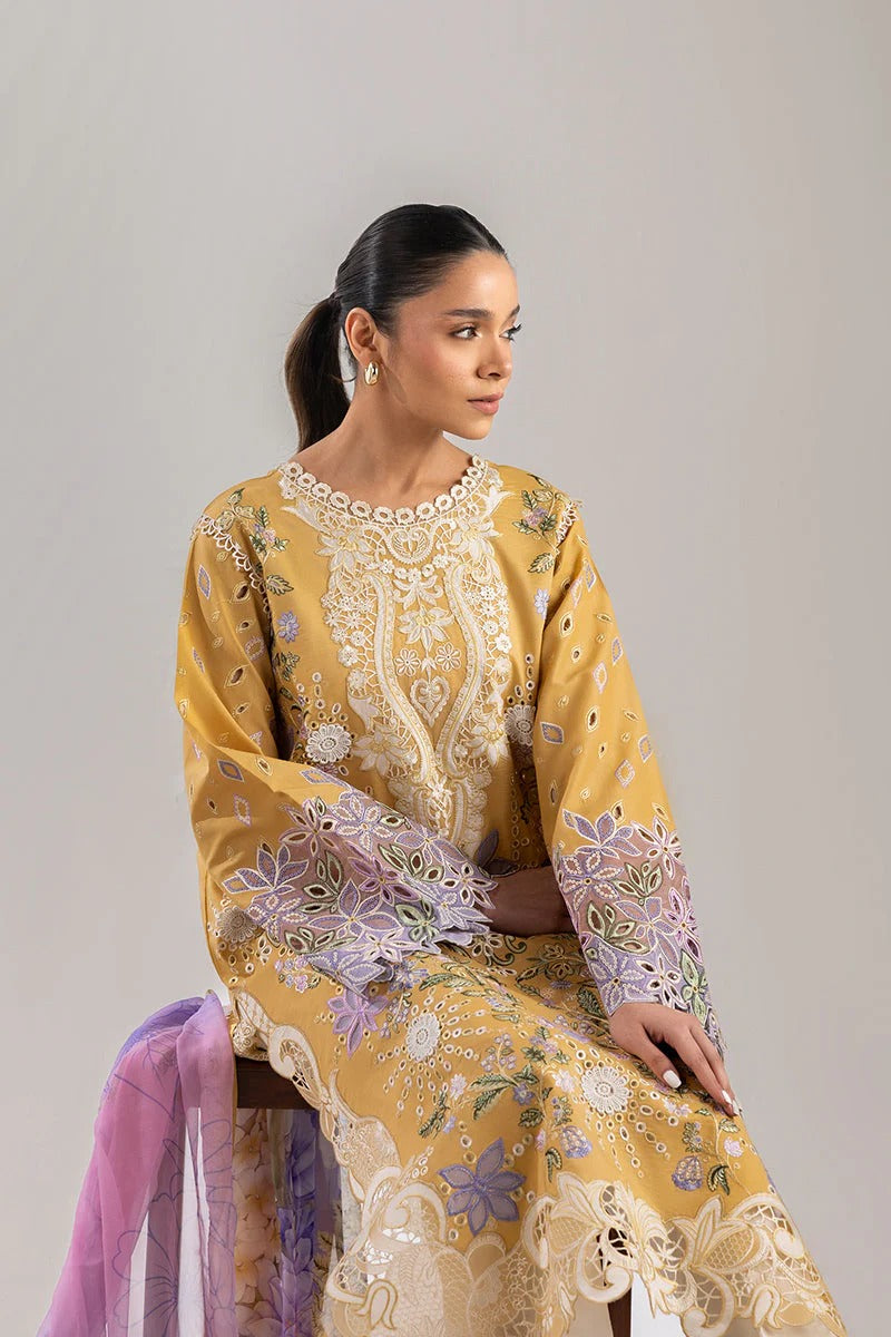 MUSHQ LAWN 3PC - LAWN EMB SHIRT WITH CHIFFON PRINTED DUPATTA AND LAWN DYED TROUSER | RP-3737