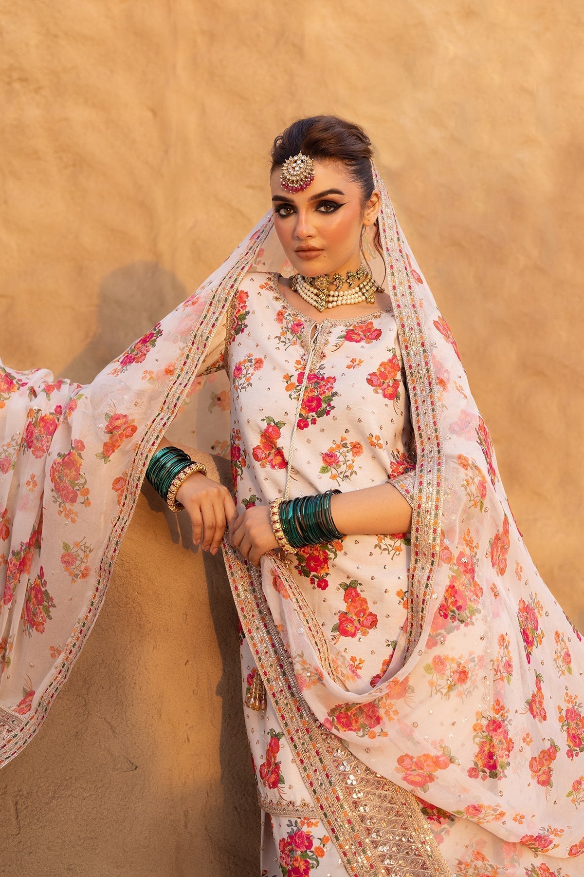 CHARIZMA-3PC SHAMOZE SILK PRINTED EMB SHIRT WITH SOFT SILK PRINTED EMB DUPATTA & EMB TROUSER BIC