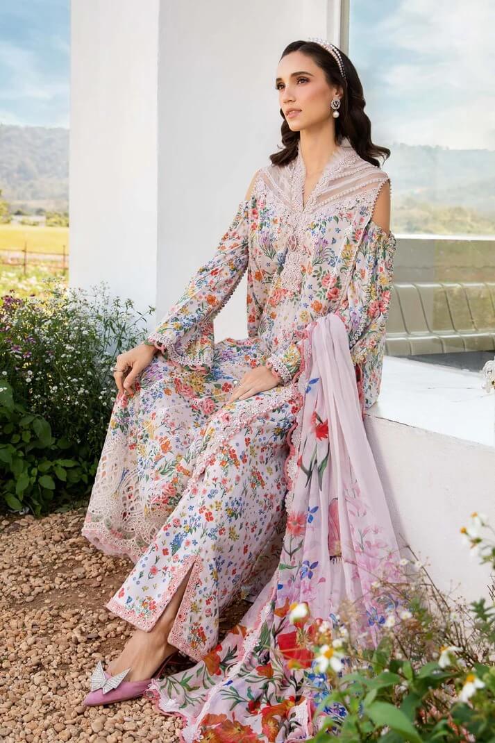 MARIA.B LAWN 3PC - LAWN EMB PRINTED SHIRT WITH CHIFFON PRINTED DUPATTA AND LAWN PRINTED TROUSER | RP-BIC-2503