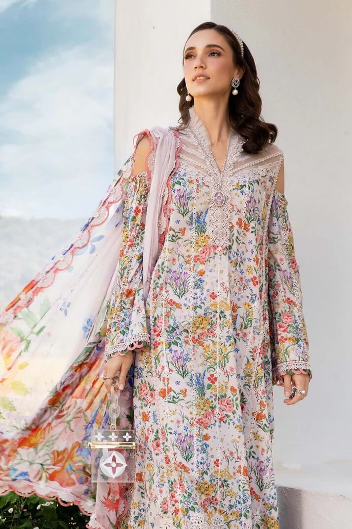 MARIA.B LAWN 3PC - LAWN EMB PRINTED SHIRT WITH CHIFFON PRINTED DUPATTA AND LAWN PRINTED TROUSER | RP-BIC-2503