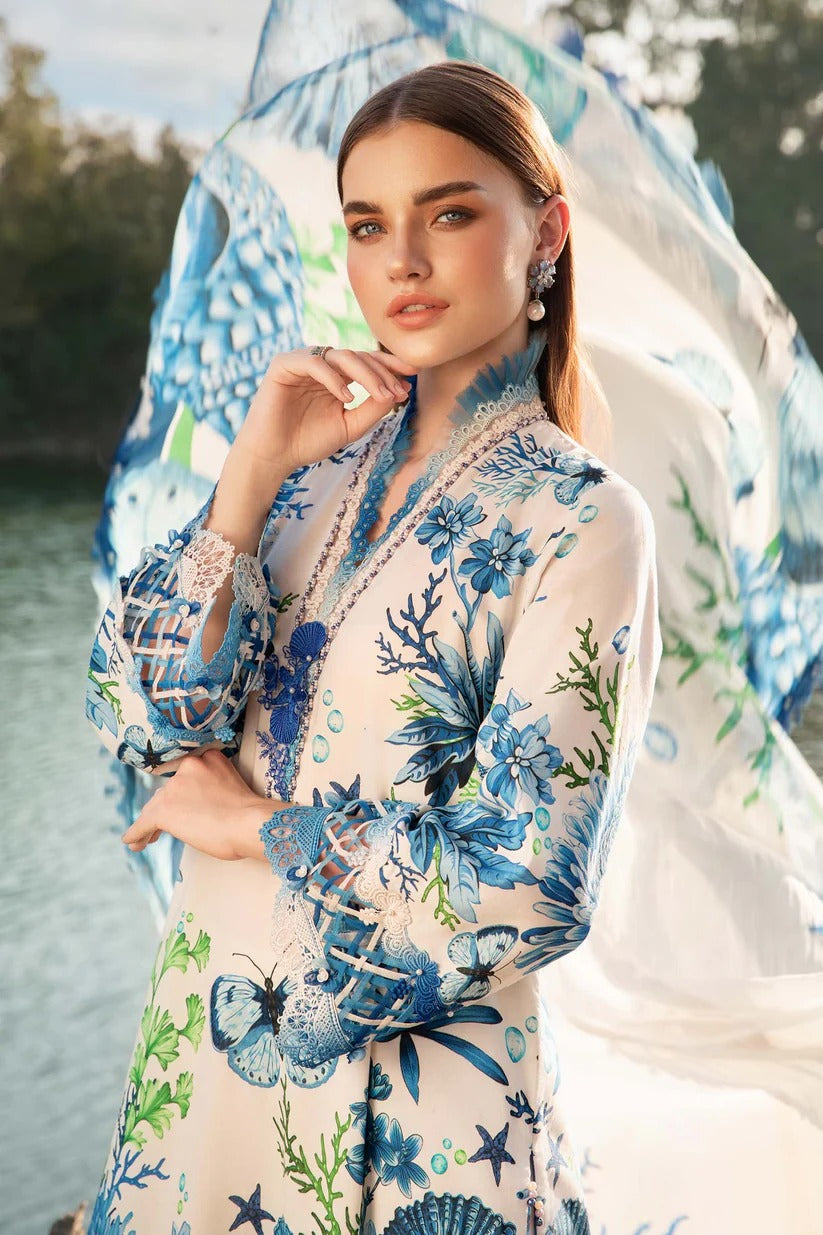 MARIA.B LAWN 3PC - LAWN EMB PRINTED SHIRT WITH CHIFFON PRINTED DUPATTA AND LAWN PRINTED TROUSER | RP