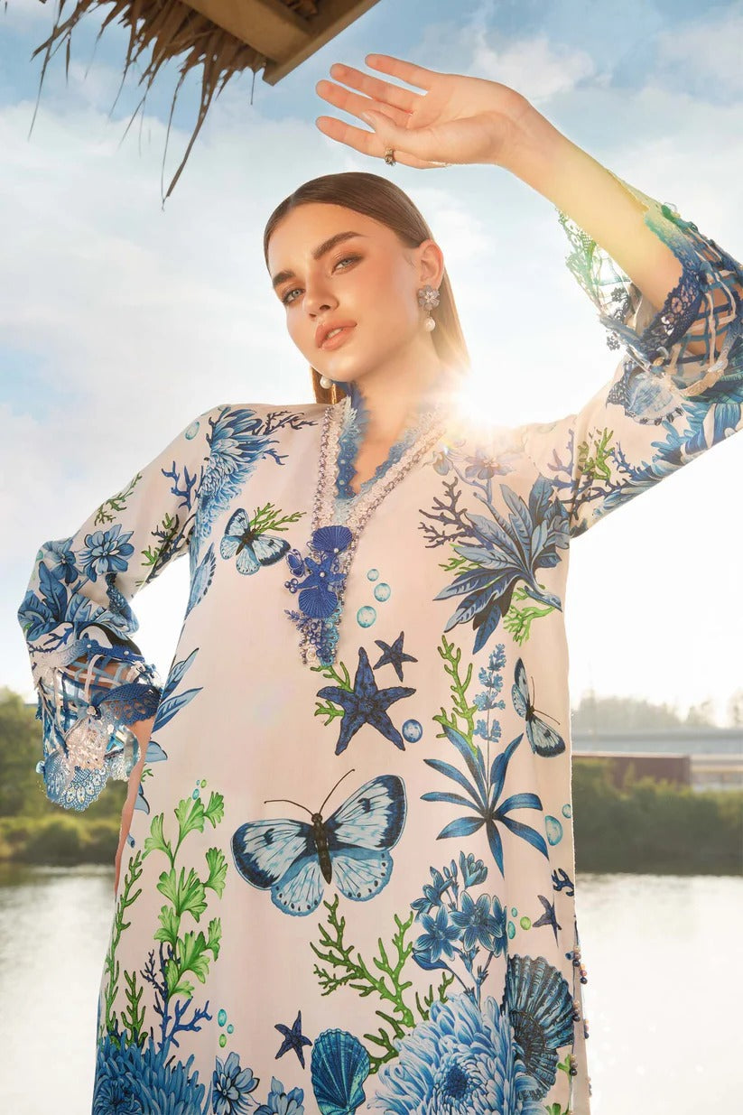 MARIA.B LAWN 3PC - LAWN EMB PRINTED SHIRT WITH CHIFFON PRINTED DUPATTA AND LAWN PRINTED TROUSER | RP