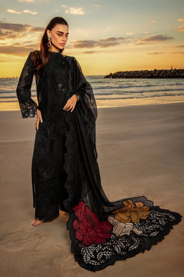 RANG RASIYA LAWN 3PC - LAWN EMB SHIRT WITH ORGANZA EMB DUPATTA AND LAWN DYED TROUSER | RP-3718