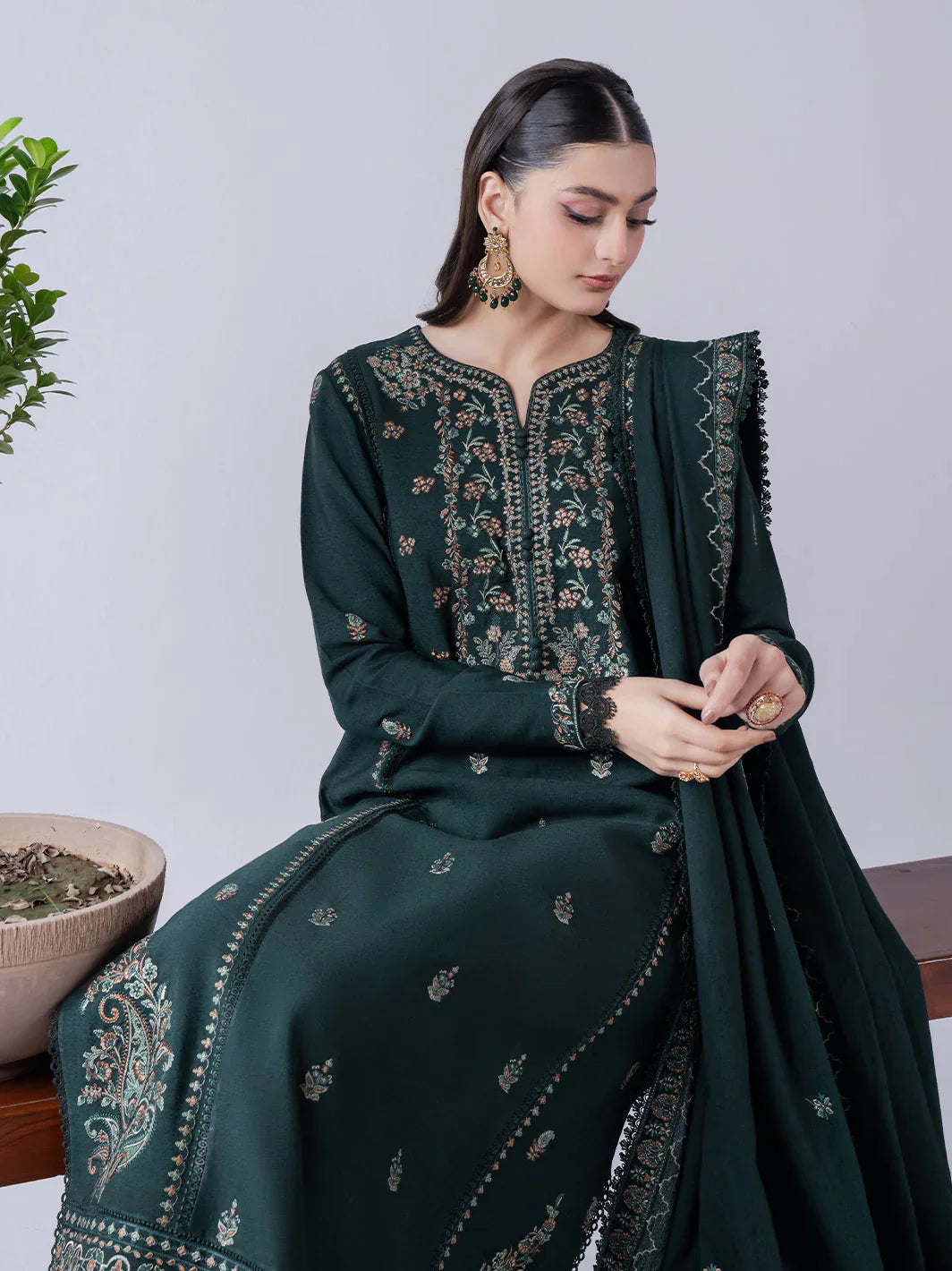 ASIM JOFA-3PC DHANAK EMBROIDERED SHIRT WITH DHANAK EMBROIDERED SHAWL & TROUSER-BIC-4165
