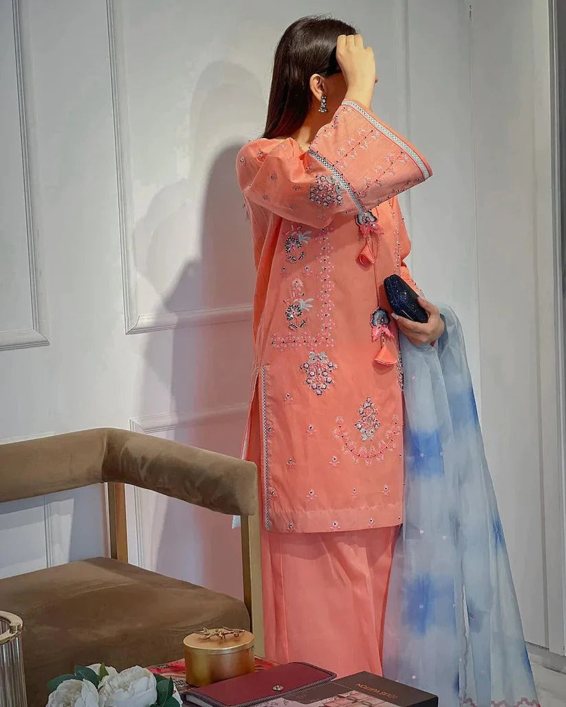 RANG RASIYALAWN 3PC - LAWN EMB SHIRT WITH MONARK PRINTED DUPATTA AND LAWN EMB TROUSER | RP-3518