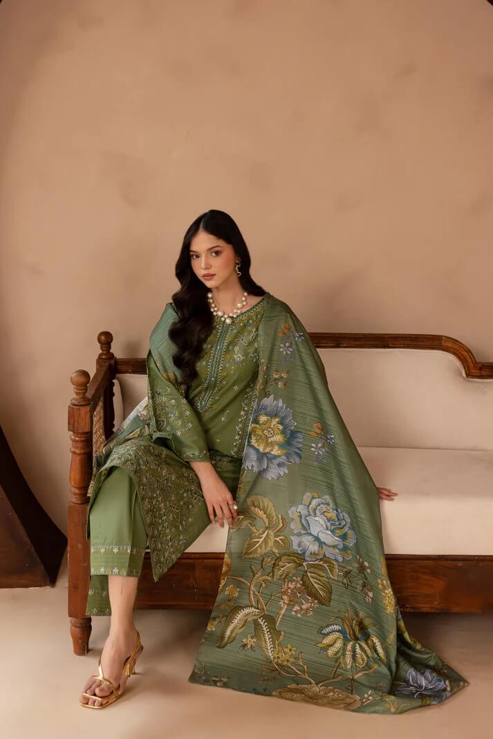 BATIK LAWN 3PC - LAWN EMB SHIRT WITH MONARK PRINTED DUPATTA AND LAWN EMB TROUSER | RP-3700