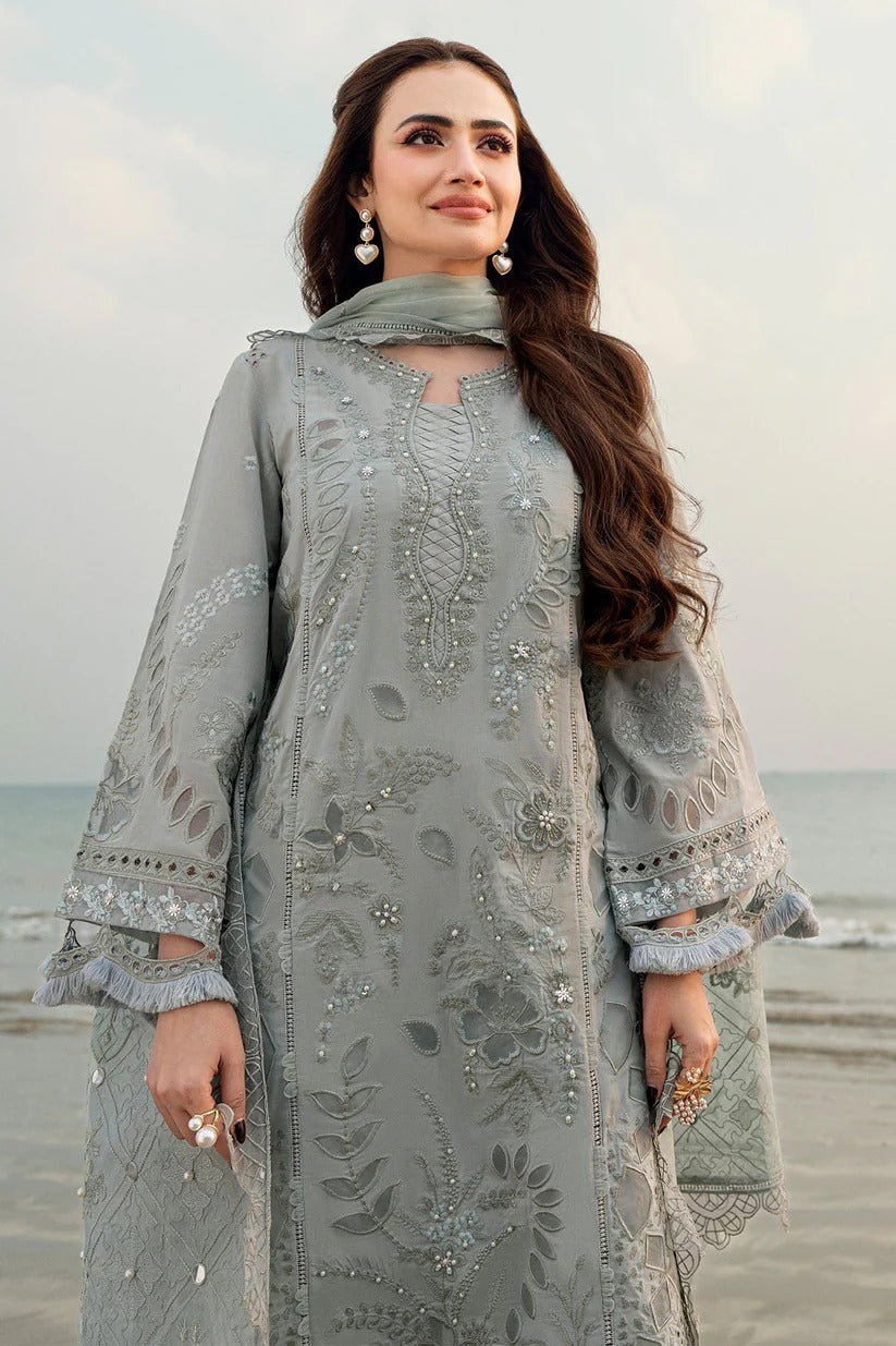 NUREH LAWN 3PC - LAWN LASER EMB SHIRT WITH MONARK EMB DUPATTA AND LAWN DYED TROUSER | RP-3691