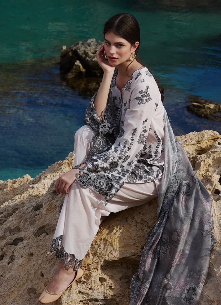 IMAGE LAWN 3PC - LAWN EMB SHIRT WITH CHIFFON PRINTED DUPATTA AND LAWN EMB TROUSER | RP-3710