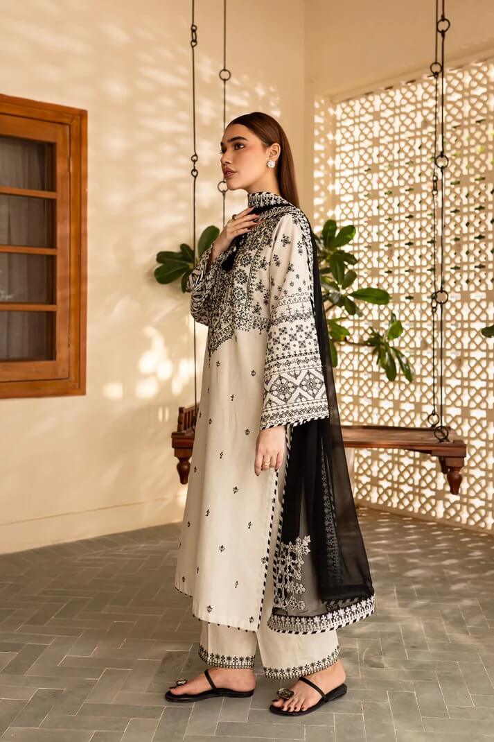 BATIK LAWN 3PC - LAWN EMB SHIRT WITH BAMBER CHIFFON EMB DUPATTA AND LAWN EMB TROUSER | RP-3689
