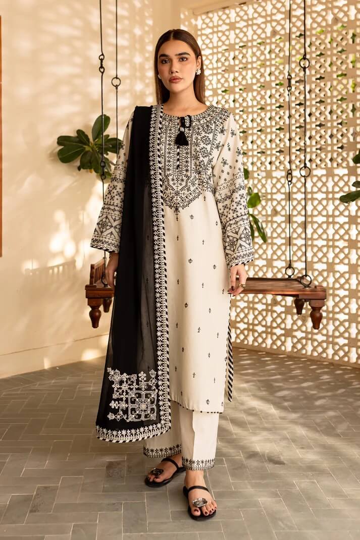 BATIK LAWN 3PC - LAWN EMB SHIRT WITH BAMBER CHIFFON EMB DUPATTA AND LAWN EMB TROUSER | RP-3689