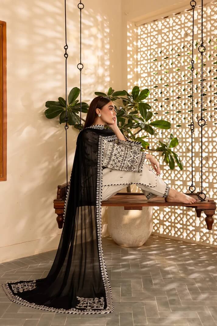 BATIK LAWN 3PC - LAWN EMB SHIRT WITH BAMBER CHIFFON EMB DUPATTA AND LAWN EMB TROUSER | RP-3689