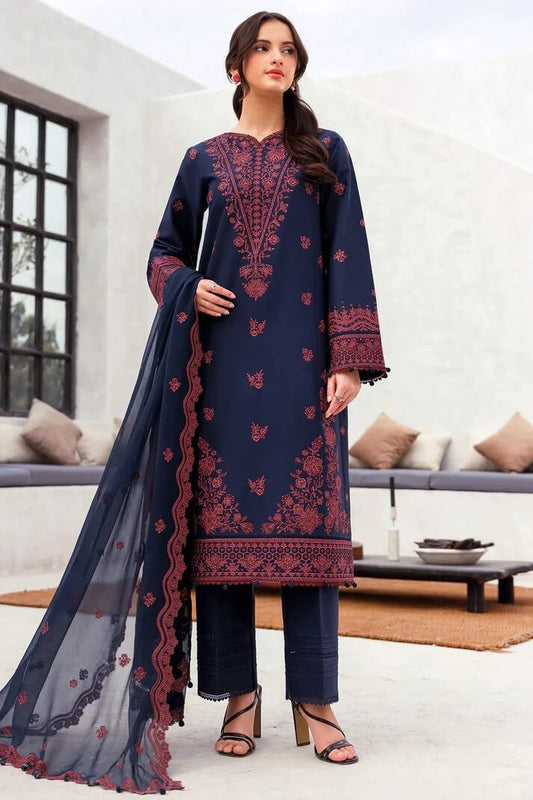 JAZMIN LAWN 3PC - LAWN EMB SHIRT WITH CHIFFON EMB DUPATTA AND LAWN AIRJET DYED TROUSER | RP-3703