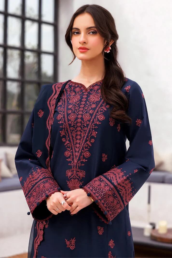 JAZMIN LAWN 3PC - LAWN EMB SHIRT WITH CHIFFON EMB DUPATTA AND LAWN AIRJET DYED TROUSER | RP-3703