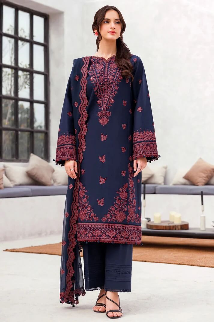 JAZMIN LAWN 3PC - LAWN EMB SHIRT WITH CHIFFON EMB DUPATTA AND LAWN AIRJET DYED TROUSER | RP-3703
