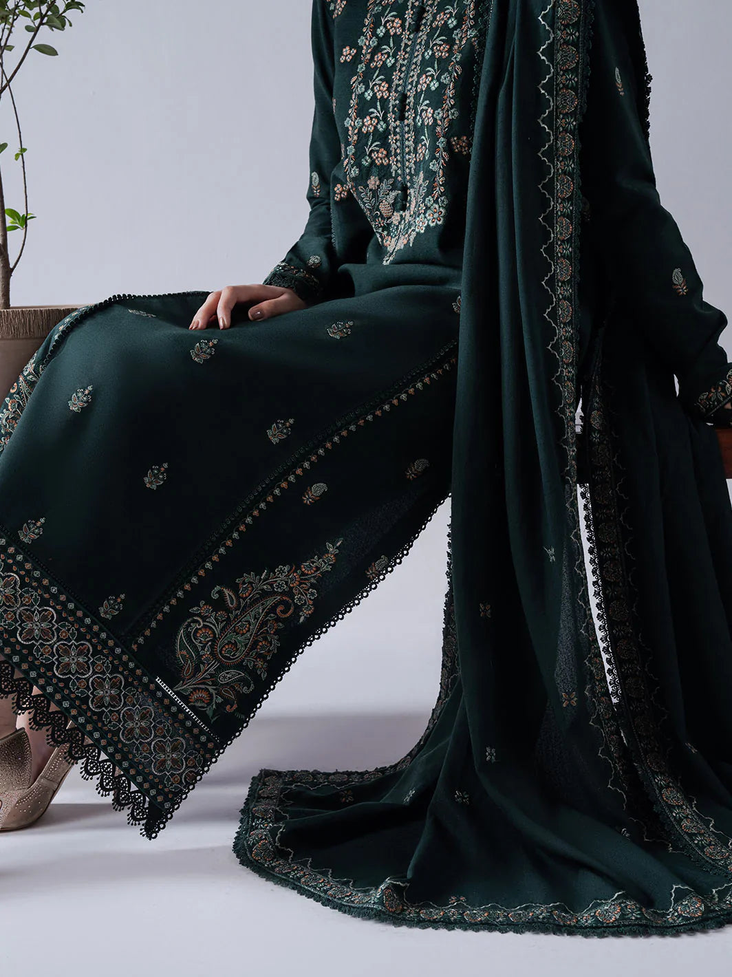 ASIM JOFA-3PC DHANAK EMBROIDERED SHIRT WITH DHANAK EMBROIDERED SHAWL & TROUSER-BIC-4165