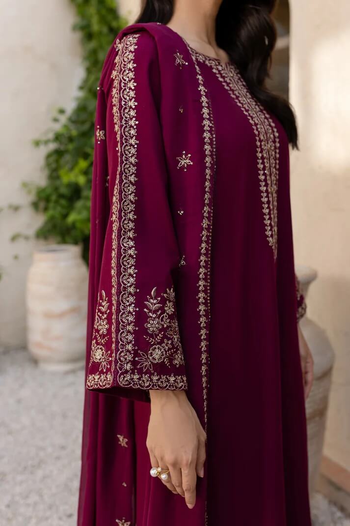 BATIK LAWN 3PC - LAWN EMB SHIRT WITH BAMBER CHIFFON EMB DUPATTA AND LAWN DYED TROUSER | RP-3611
