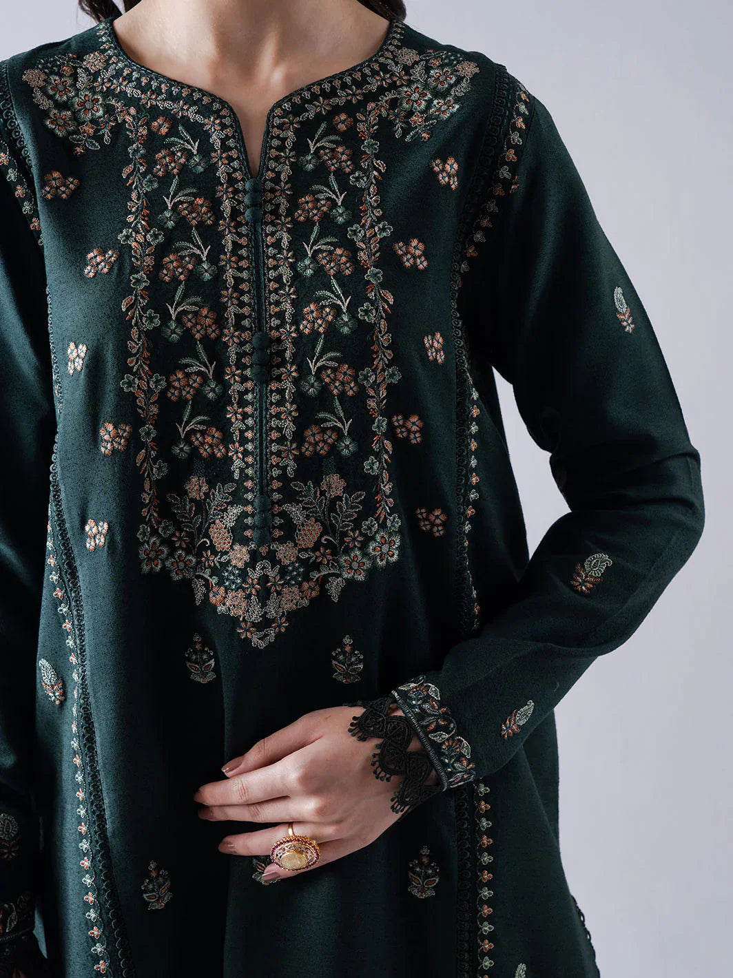 ASIM JOFA-3PC DHANAK EMBROIDERED SHIRT WITH DHANAK EMBROIDERED SHAWL & TROUSER-BIC-4165