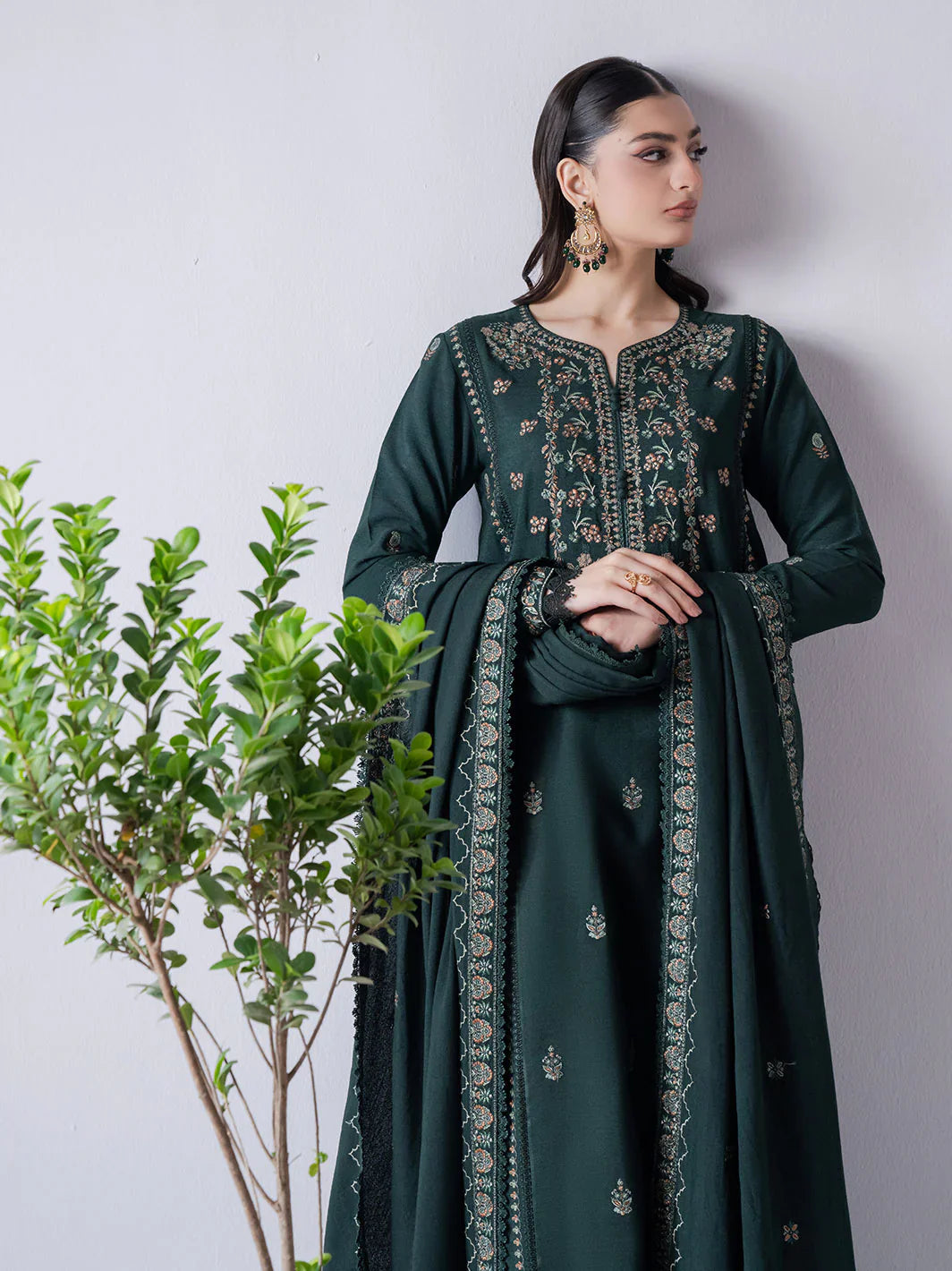 ASIM JOFA-3PC DHANAK EMBROIDERED SHIRT WITH DHANAK EMBROIDERED SHAWL & TROUSER-BIC-4165