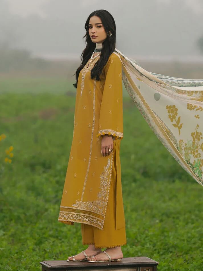 IZEL LAWN 3PC - LAWN EMB SHIRT WITH MONARK PRINTED DUPATTA AND LAWN DYED TROUSER | RP-3685