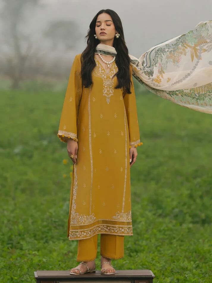 IZEL LAWN 3PC - LAWN EMB SHIRT WITH MONARK PRINTED DUPATTA AND LAWN DYED TROUSER | RP-3685