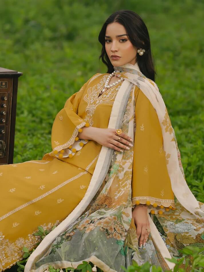 IZEL LAWN 3PC - LAWN EMB SHIRT WITH MONARK PRINTED DUPATTA AND LAWN DYED TROUSER | RP-3685