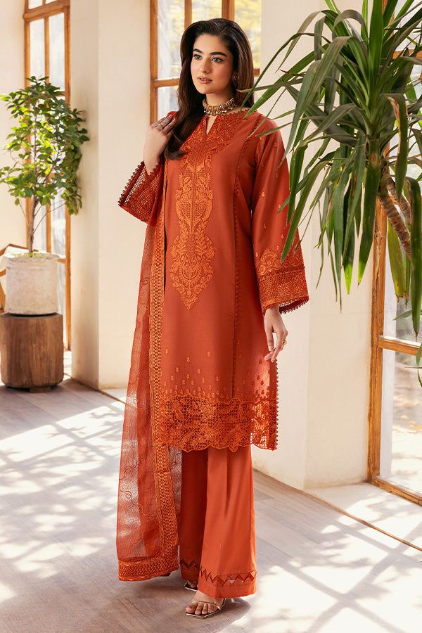 SAPPHIRE-3PC DHANAK EMBROIDERED SHIRT WITH KHADDI NET EMB DUPATTA AND TROUSER-BIC-4300