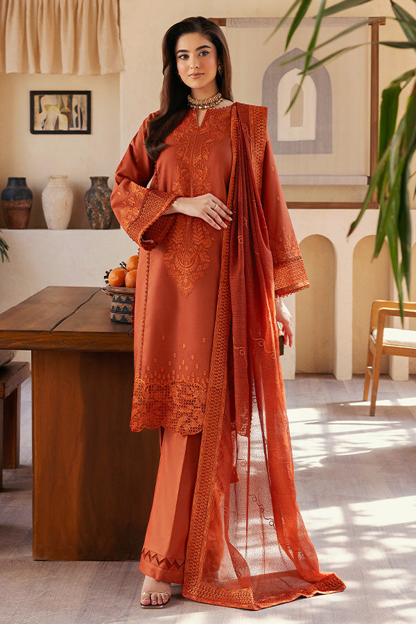 SAPPHIRE-3PC DHANAK EMBROIDERED SHIRT WITH KHADDI NET EMB DUPATTA AND TROUSER-BIC-4300