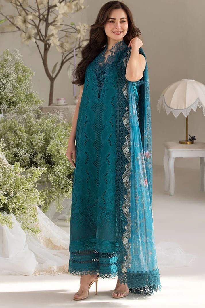 SOBIA NAZIR LAWN 3PC - LAWN EMB SHIRT WITH COTTON NET EMB PRINTED DUPATTA AND LAWN EMB TROUSER | RP-3699