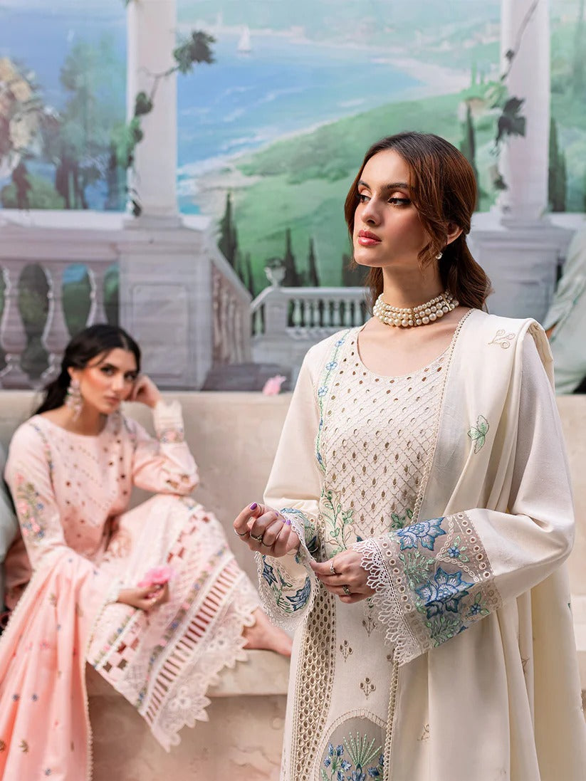 JAZMIN LAWN 3PC - LAWN LASERCUT EMB SHIRT WITH LAWN LASERCUT EMB READY TO WEAR DUPATTA AND LAWN DYED TROUSER | RP-3650