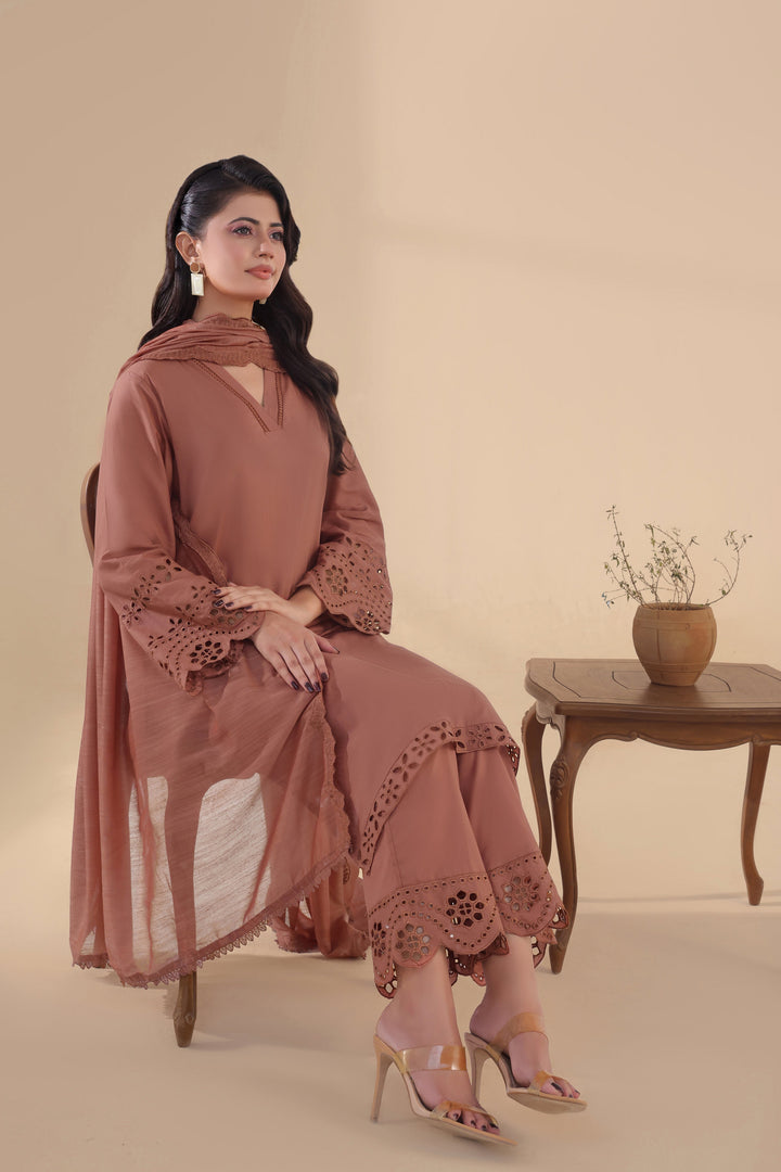 SAPPHIRE-3PC DHANAK EMBROIDERED SHIRT WITH KHADDI NET EMB DUPATTA AND TROUSER-BIC-4263
