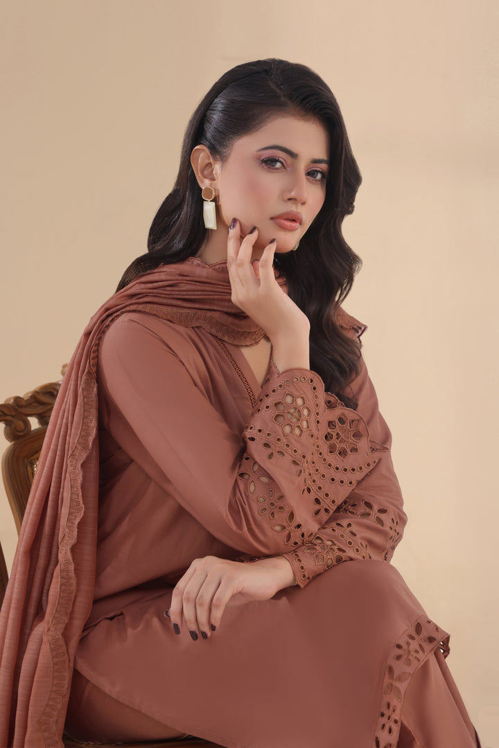 SAPPHIRE-3PC DHANAK EMBROIDERED SHIRT WITH KHADDI NET EMB DUPATTA AND TROUSER-BIC-4263