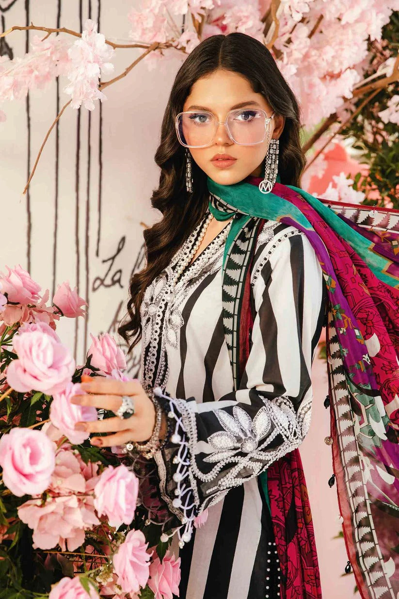 MARIA.B LAWN 3PC - LAWN EMB PRINTED SHIRT WITH CHIFFON PRINTED DUPATTA AND LAWN PRINTED TROUSER | RP