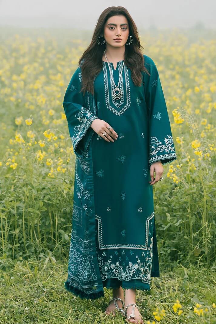 IZEL LAWN 3PC - LAWN EMB SHIRT WITH MONARK PRINTED DUPATTA AND LAWN DYED TROUSER | RP-3687