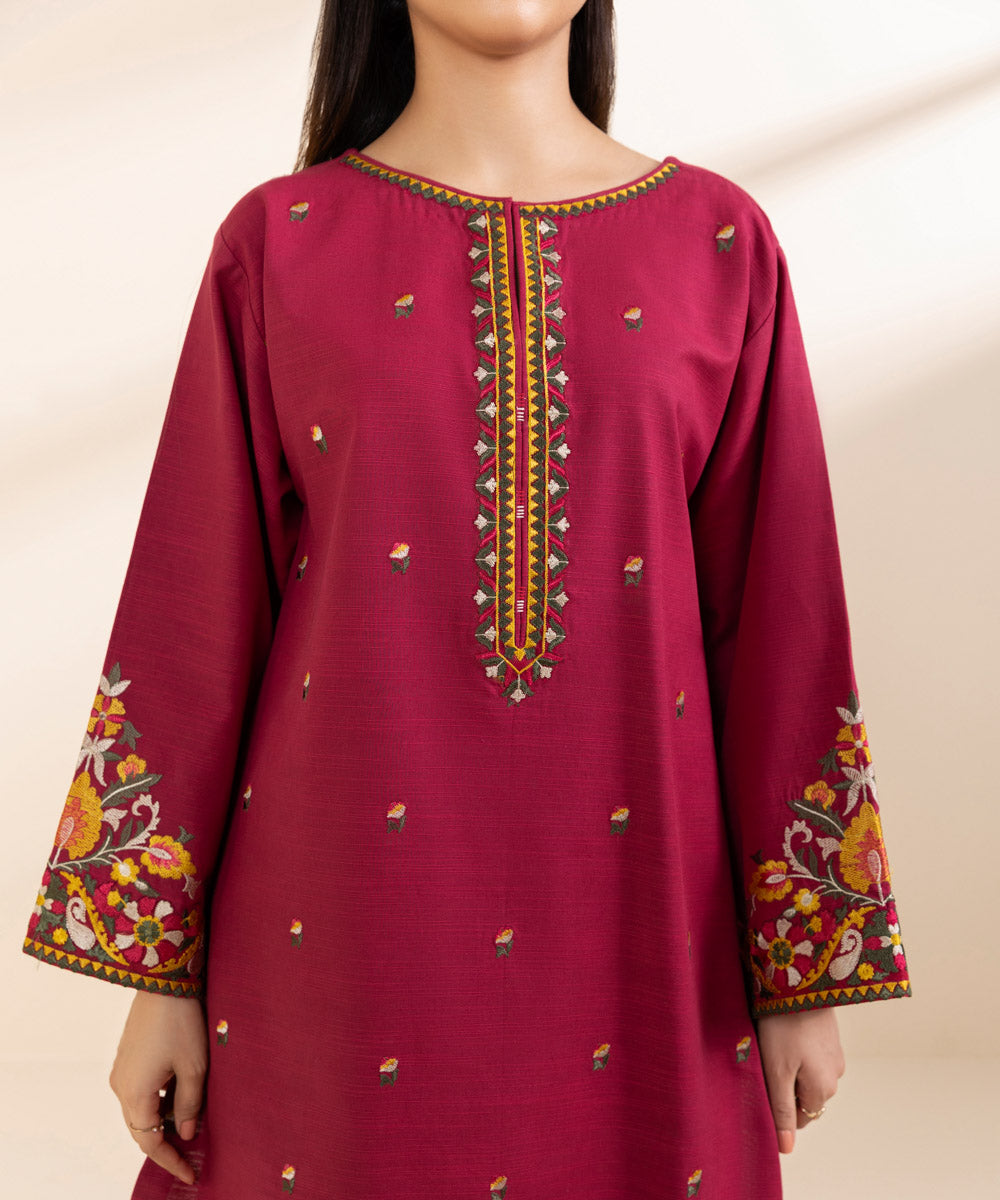 SAPPHIRE-3PC KHADDAR EMBROIDERED SHIRT WITH COURTRAI PRINTED SHAWL AND TROUSER-BIC-3373