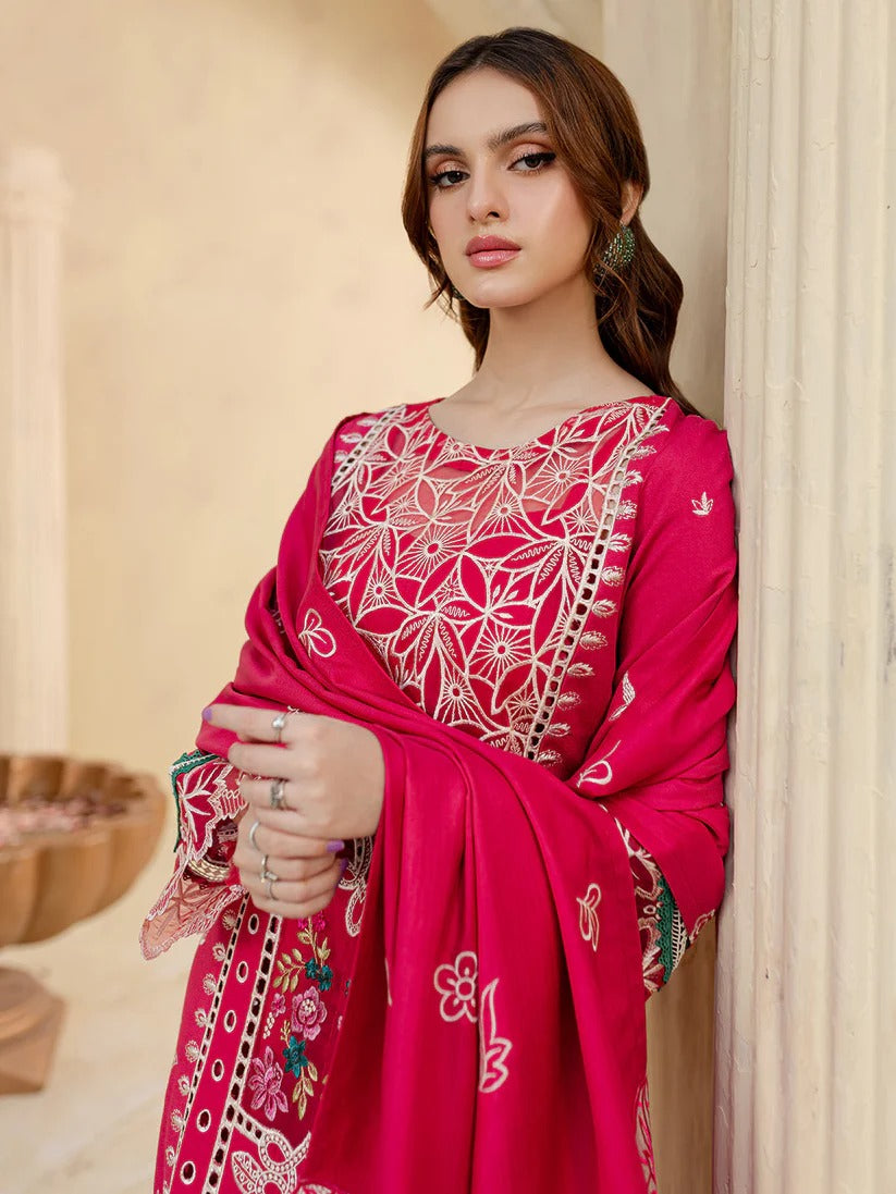 JAZMIN LAWN 3PC - LAWN LASERCUT EMB SHIRT WITH LAWN LASERCUT EMB READY TO WEAR DUPATTA AND LAWN DYED TROUSER | RP-3649