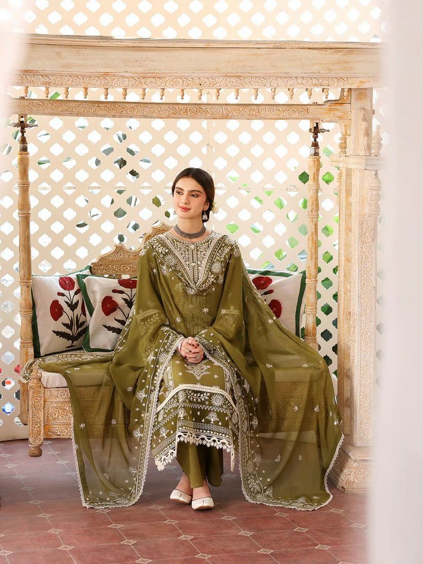JAZMIN LAWN 3PC - LAWN EMB SHIRT WITH LAWN HEAVY EMB READY TO WEAR DUPATTA AND LAWN DYED TROUSER | RP-3705