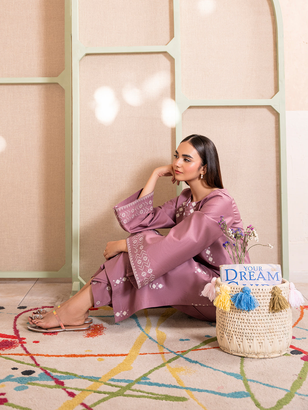 IZEL-2PC DHANAK EMBROIDERED SHIRT WITH DHANAK EMBROIDERED TROUSER-BIC-103