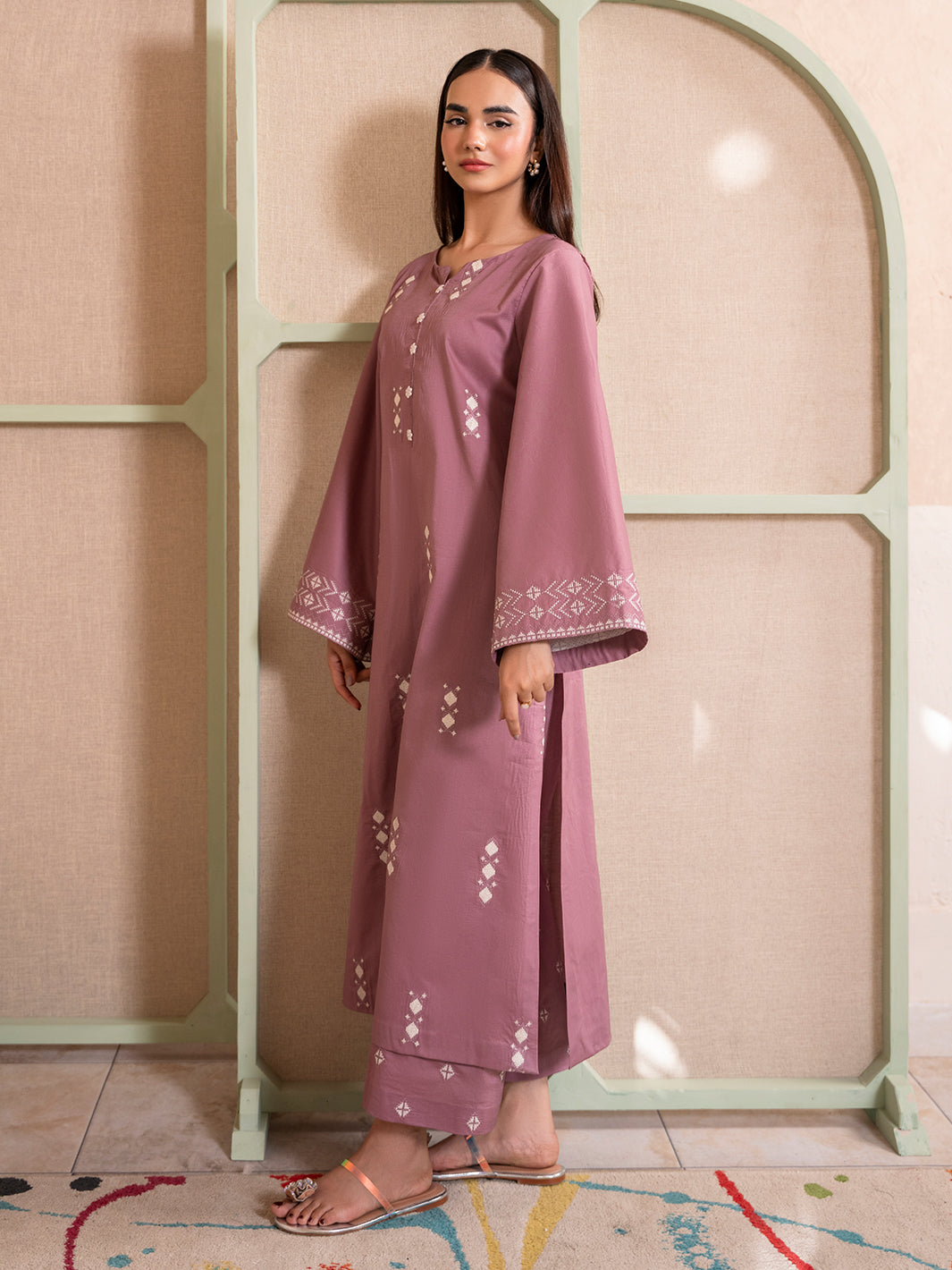 IZEL-2PC DHANAK EMBROIDERED SHIRT WITH DHANAK EMBROIDERED TROUSER-BIC-103