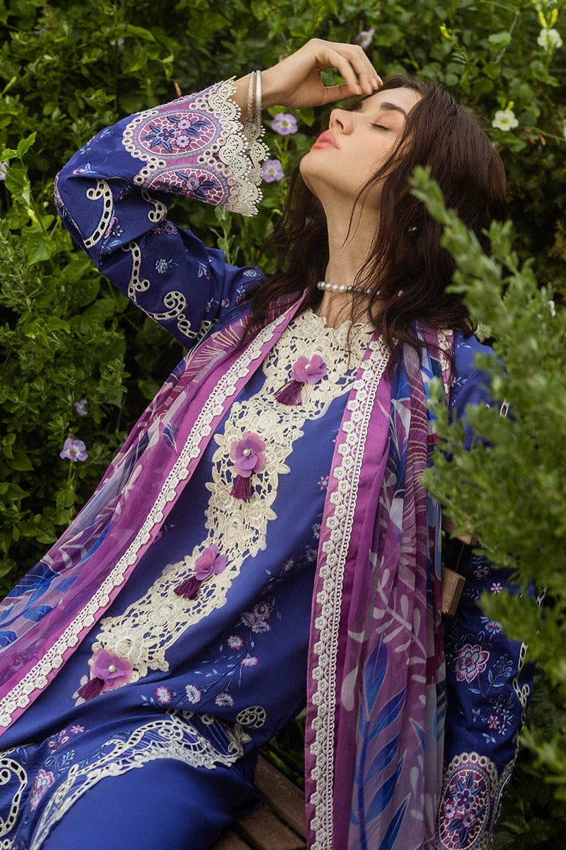 MUSHQ LAWN 3PC - LAWN EMB SHIRT WITH CHIFFON PRINTED DUPATTA AND LAWN DYED TROUSER | RP-3734