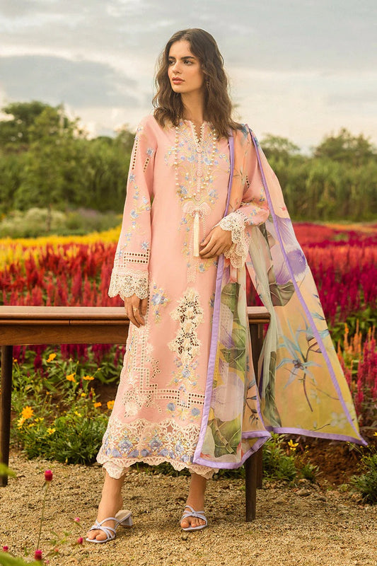 MUSHQ LAWN 3PC - LAWN EMB SHIRT WITH CHIFFON PRINTED DUPATTA AND LAWN DYED TROUSER | RP-3725