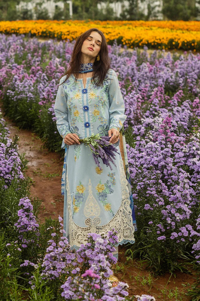 MUSHQ LAWN 3PC - LAWN EMB SHIRT WITH CHIFFON PRINTED DUPATTA AND LAWN DYED TROUSER | RP-3729