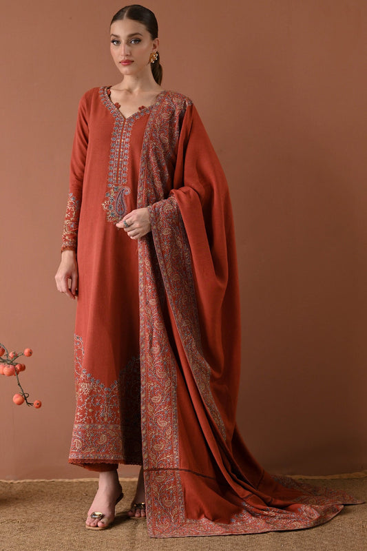 BATIK-3PC DHANAK EMBROIDERED SHIRT WITH DHANAK EMBROIDERED SHAWL AND TROUSER-BIC-4313